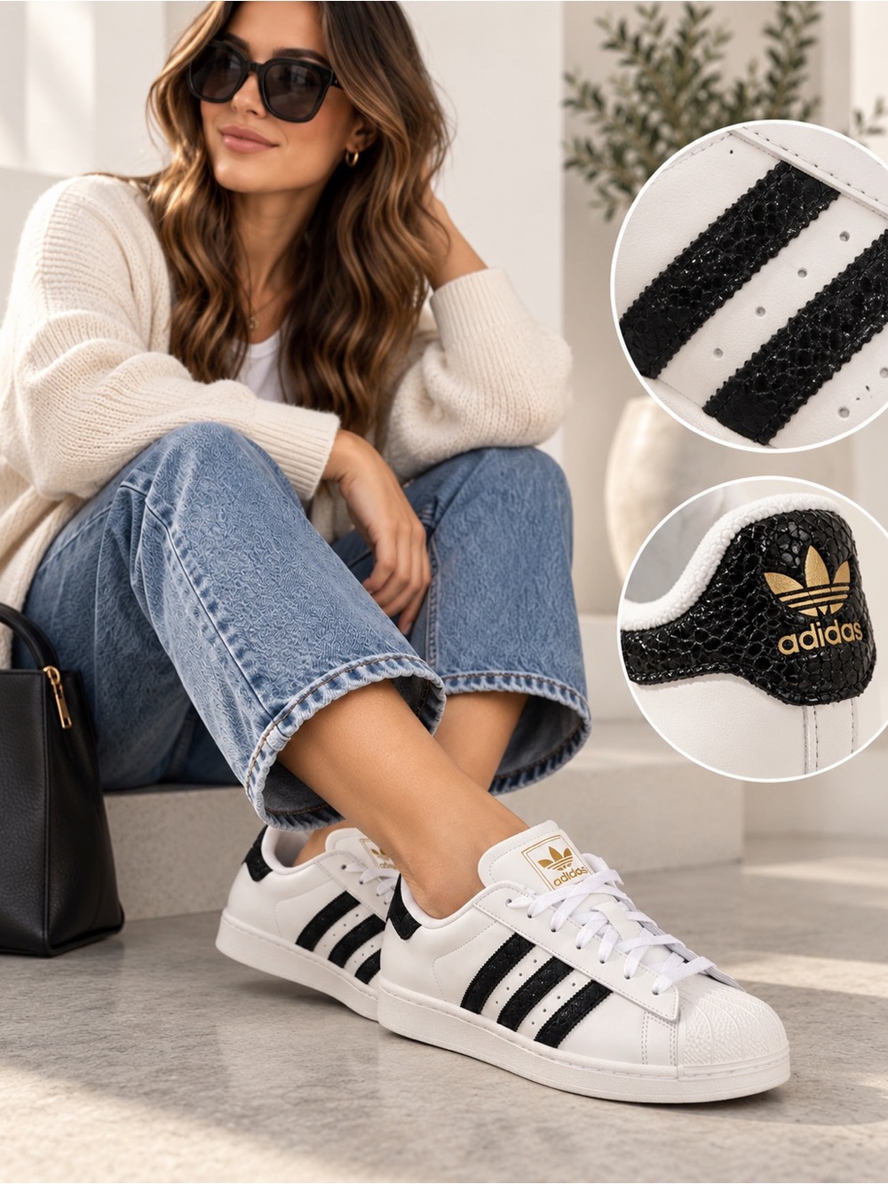 adidas Superstar II Women’s Size 7 White Black Snakeskin Leather Sneakers NWT